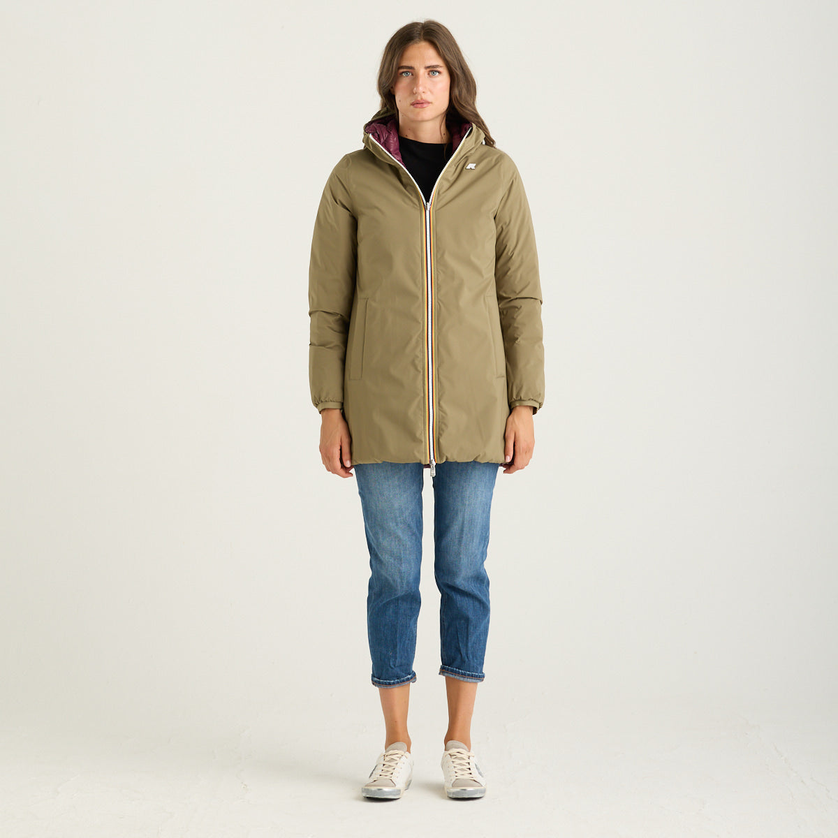 K-Way giubbino sophie reversibile verde militare e viola trapuntato