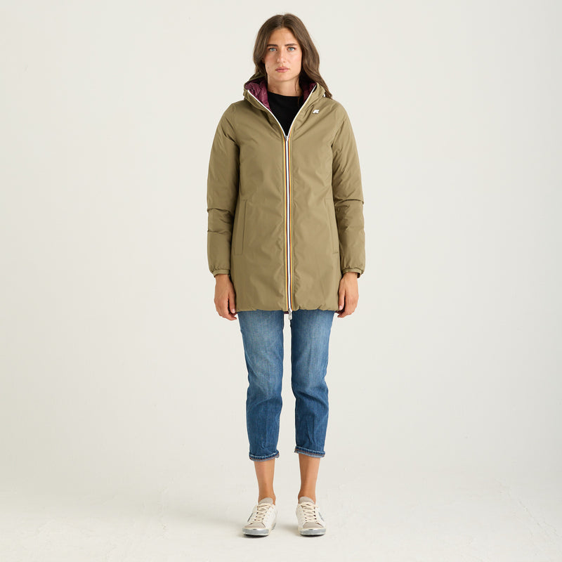 K-Way giubbino sophie reversibile verde militare e viola trapuntato