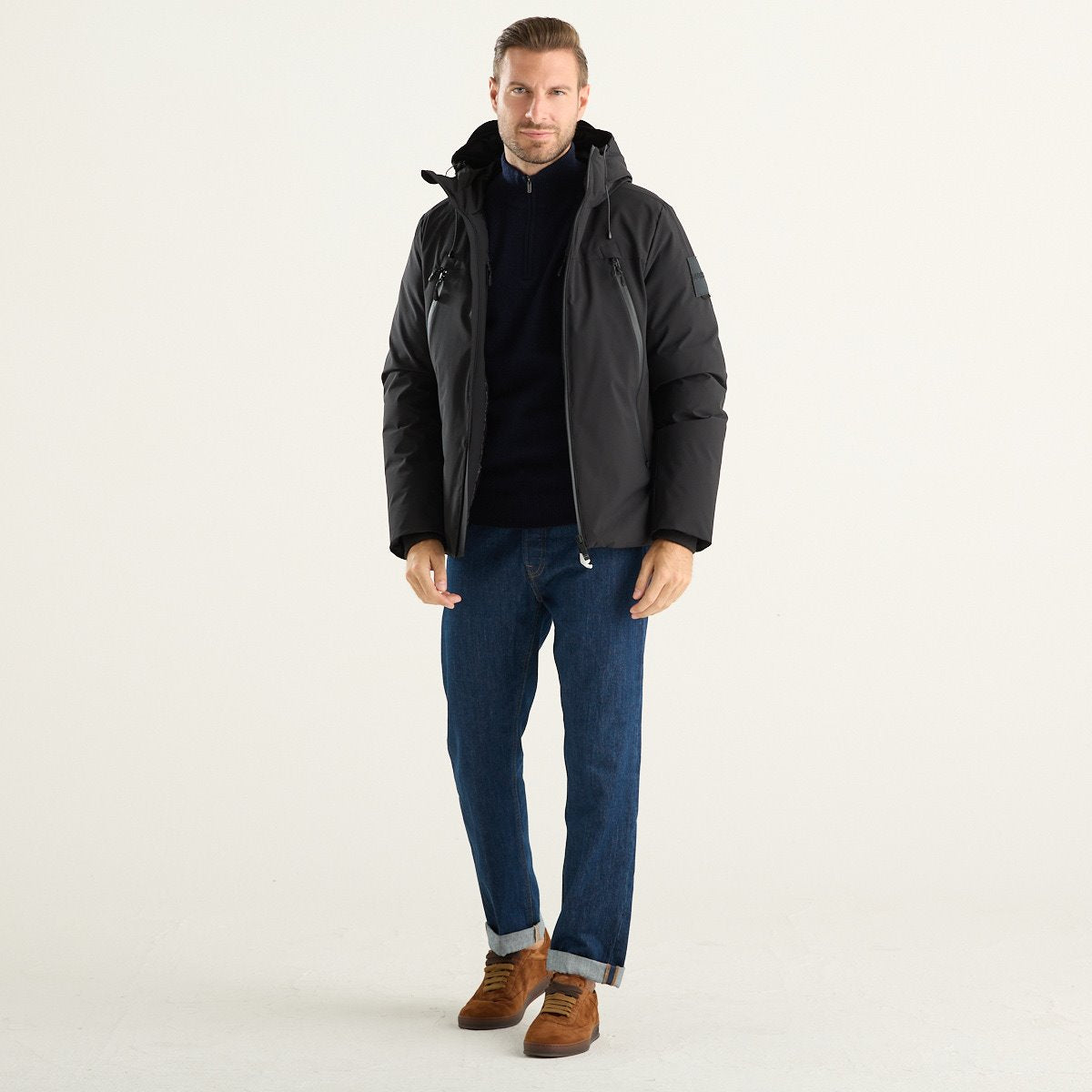 Outhere giubbotto uomo nero con cappuccio e tasche con zip