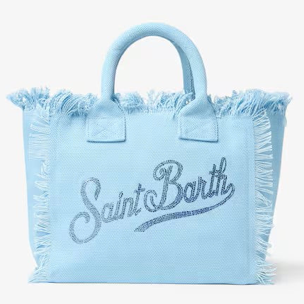 Mc2 Saint Barth borsa Vanity azzurra logo strass