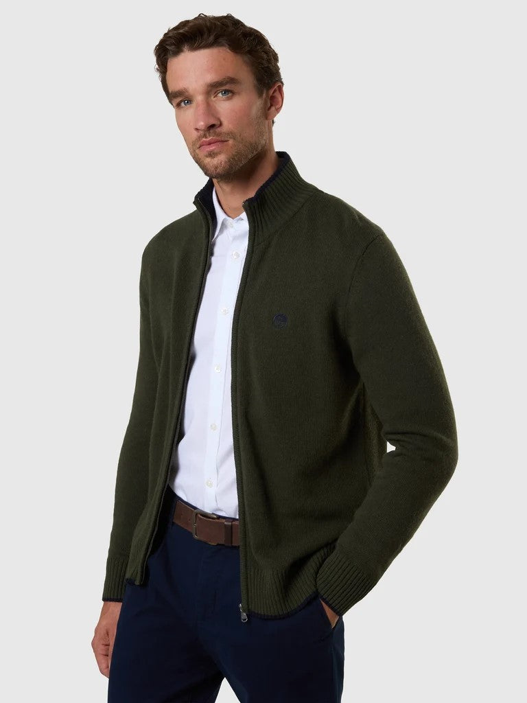 North Sails maglione con zip integrale in misto cashmere forest night