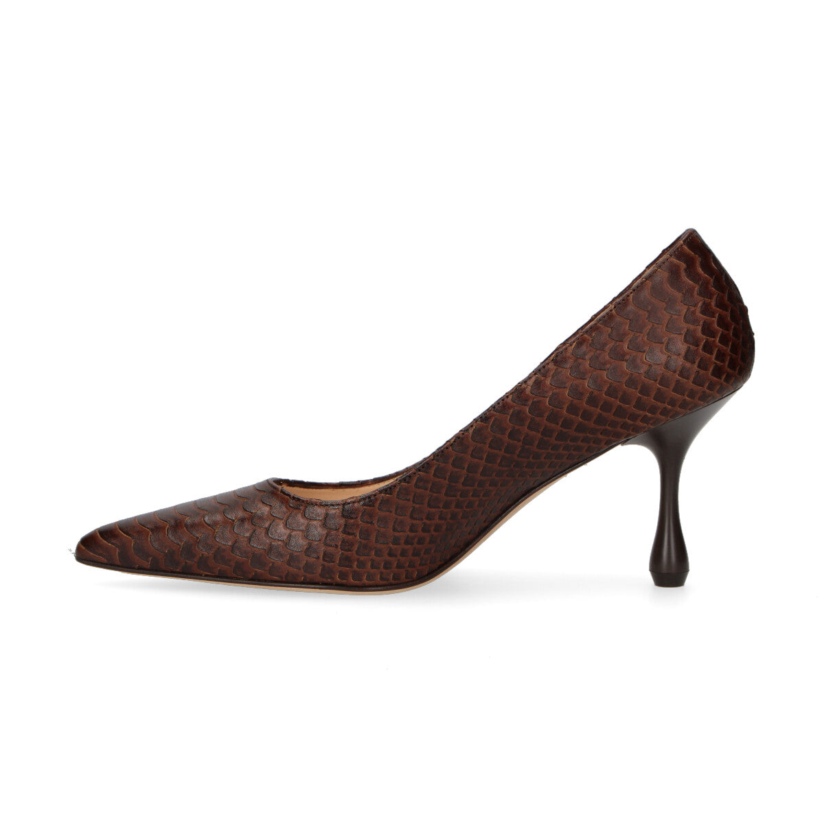 Anna F. decolltè in pelle pitonata marrone