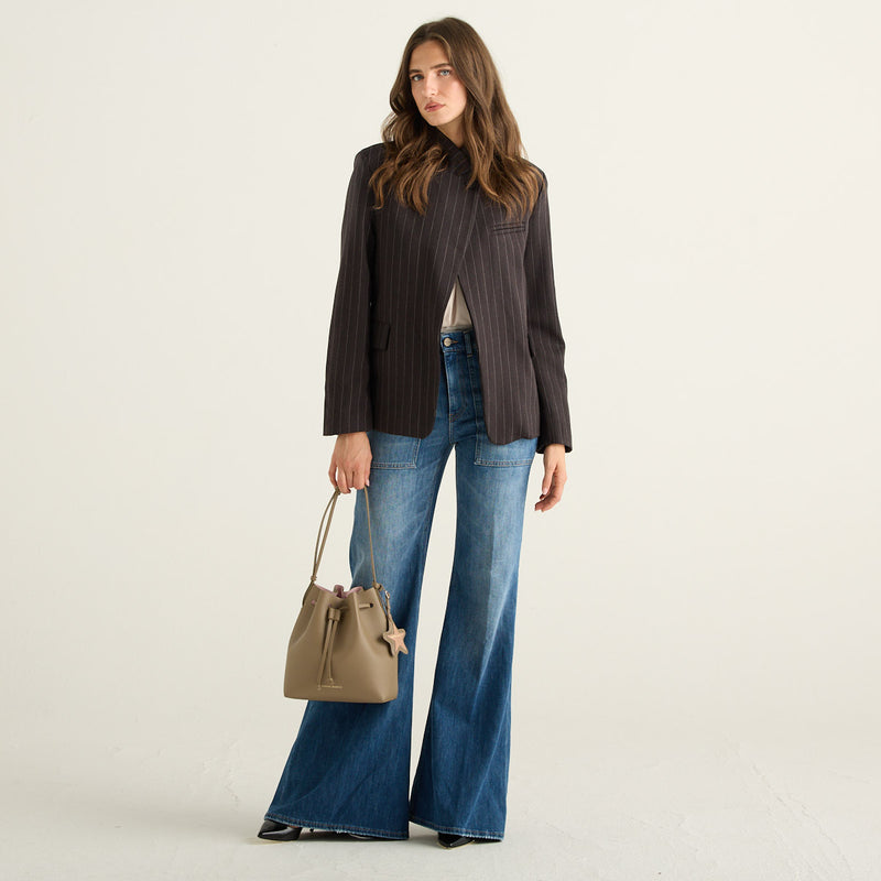Souvenir Blazer Donna Marrone Gessato con Chiusura Asimmetrica