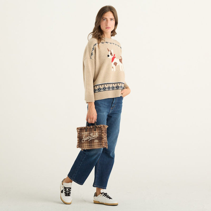 Weekend Max Mara maglia donna Pavidi in lana jacquard beige con cane