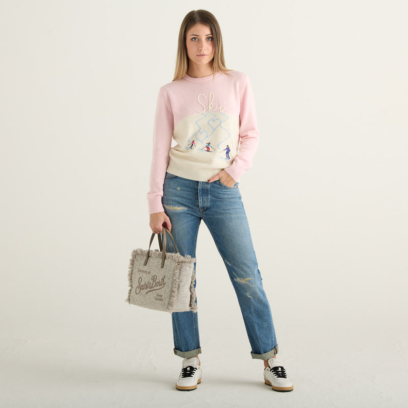 MC2 Saint Barth Maglione Donna Rosa con Ricamo Ski