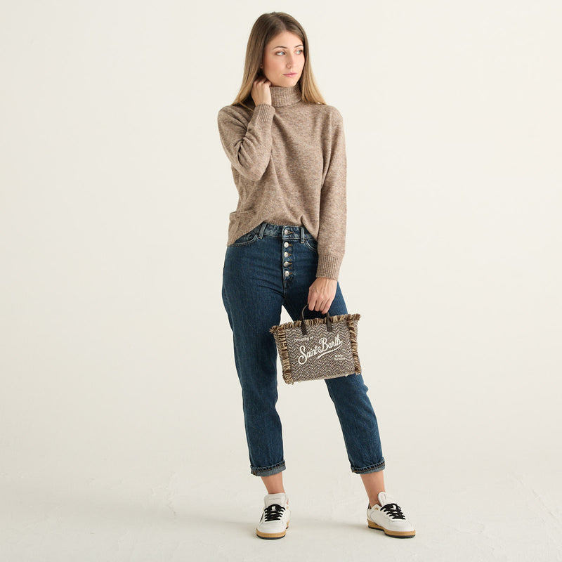 MC2 Saint Barth Maglione Donna Tortora Mélange con Collo Alto e Maniche Lunghe