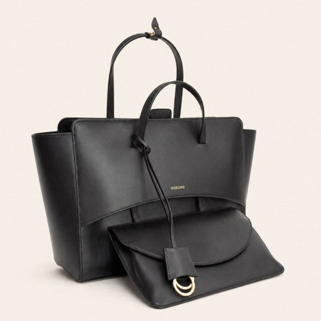 Hidesins borsa a mano Flap L in pelle nera