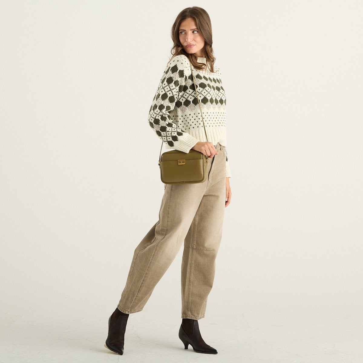 Weekend Max Mara maglia donna Ranch jacquard avorio e verde kaki