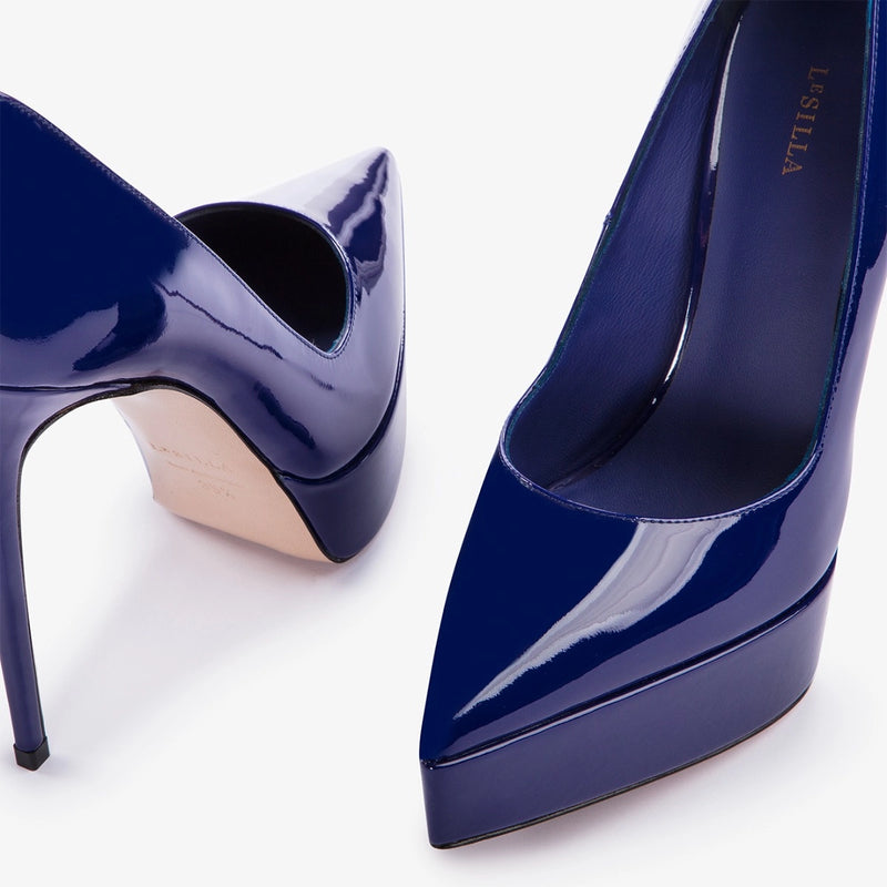 Décolleté Le Silla con plateau vernice blu lazuli