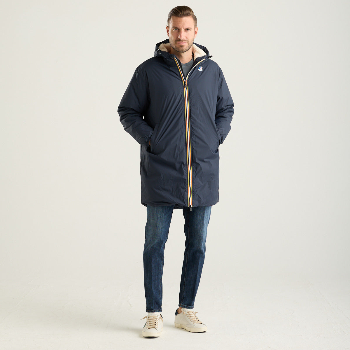 K-Way giubbotto lungo le vrai con cappuccio blu