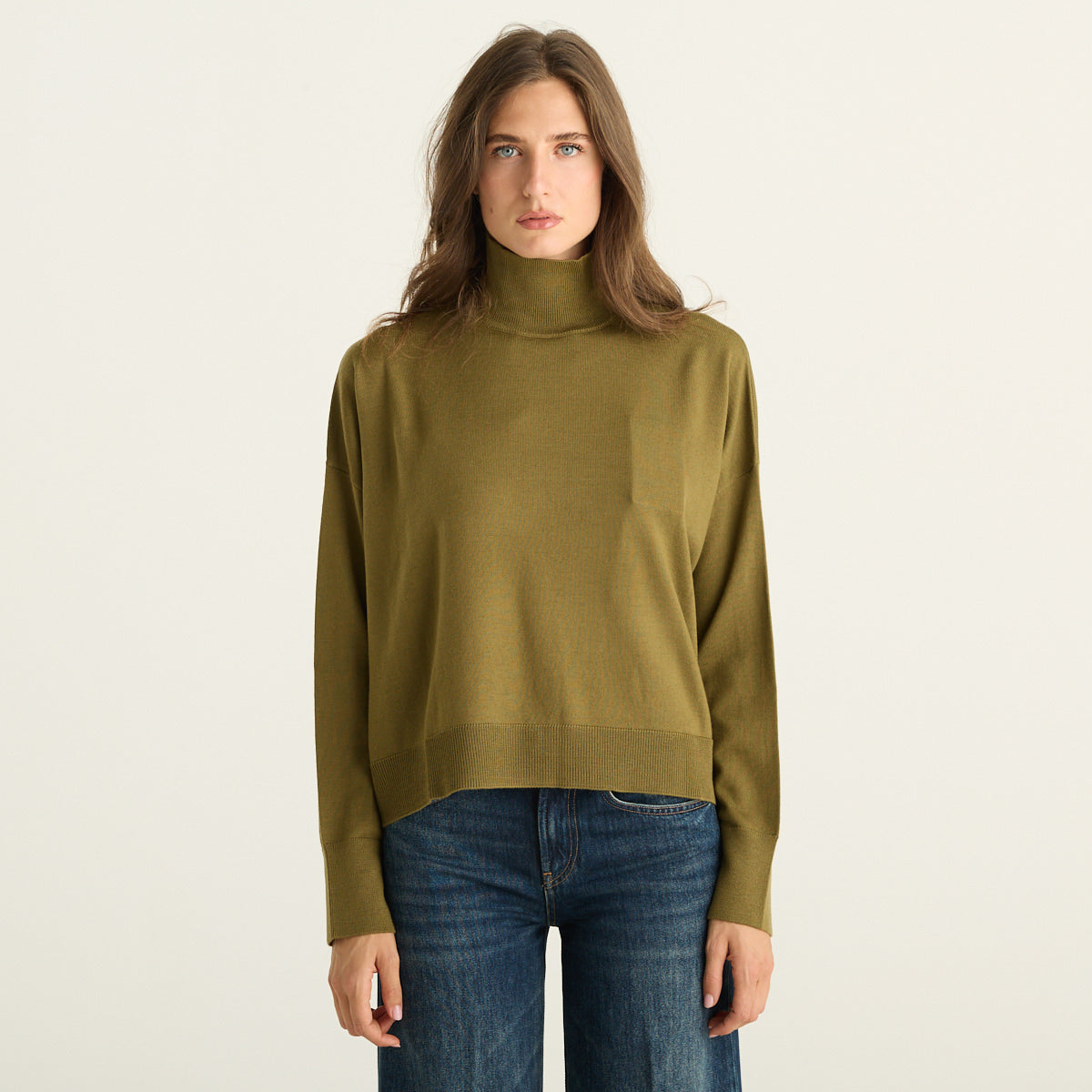 Patrizia Pepe maglia donna verde Lizard Green in pura lana con collo alto