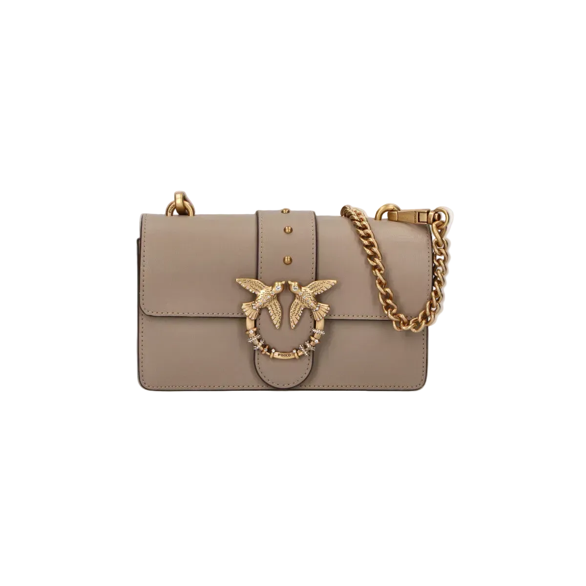 Pinko borsa a tracolla Mini Love Bag One in pelle con fibbia gioiello tortora