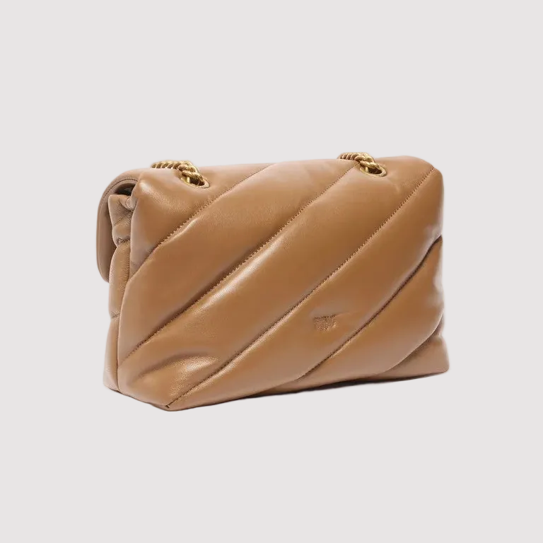 Pinko borsa a tracolla media Love Bag Puff in nappa trapuntata con fibbia gioiello cuoio