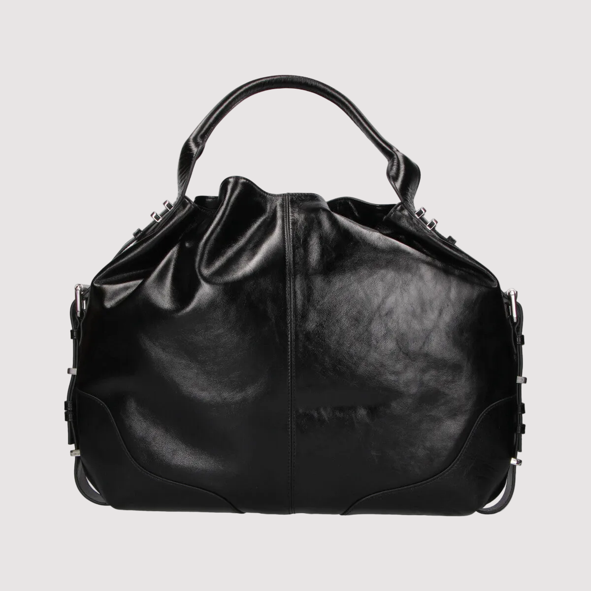 Patrizia pepe borsa a spalla grande con fibbie in pelle nera