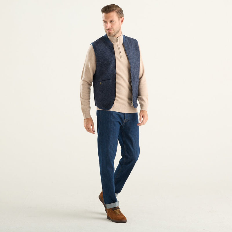 Bl’ker Vintage gilet uomo Wolf in lana cotta blu mélange