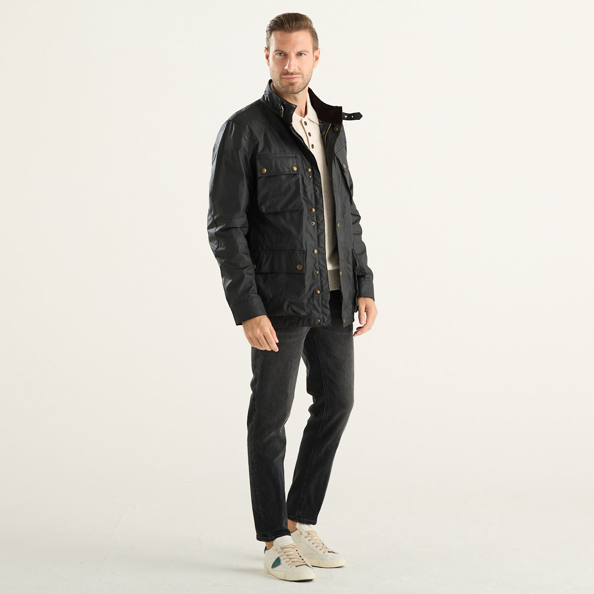 Giacca Cerata Nera Belstaff Fieldmaster