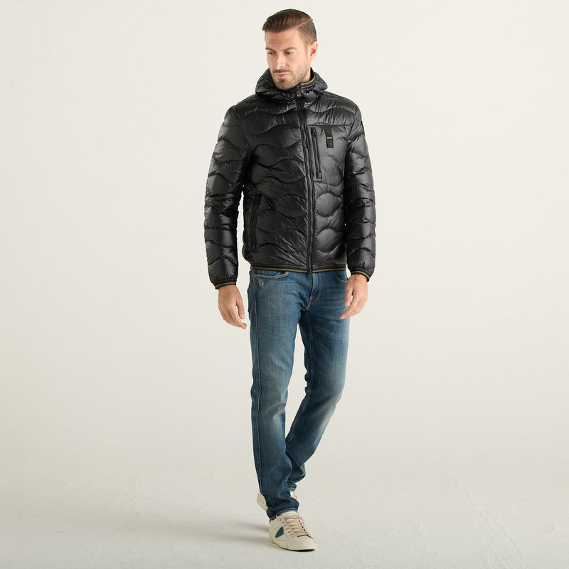 Blauer Piumino Uomo Nero Lucido con Cappuccio