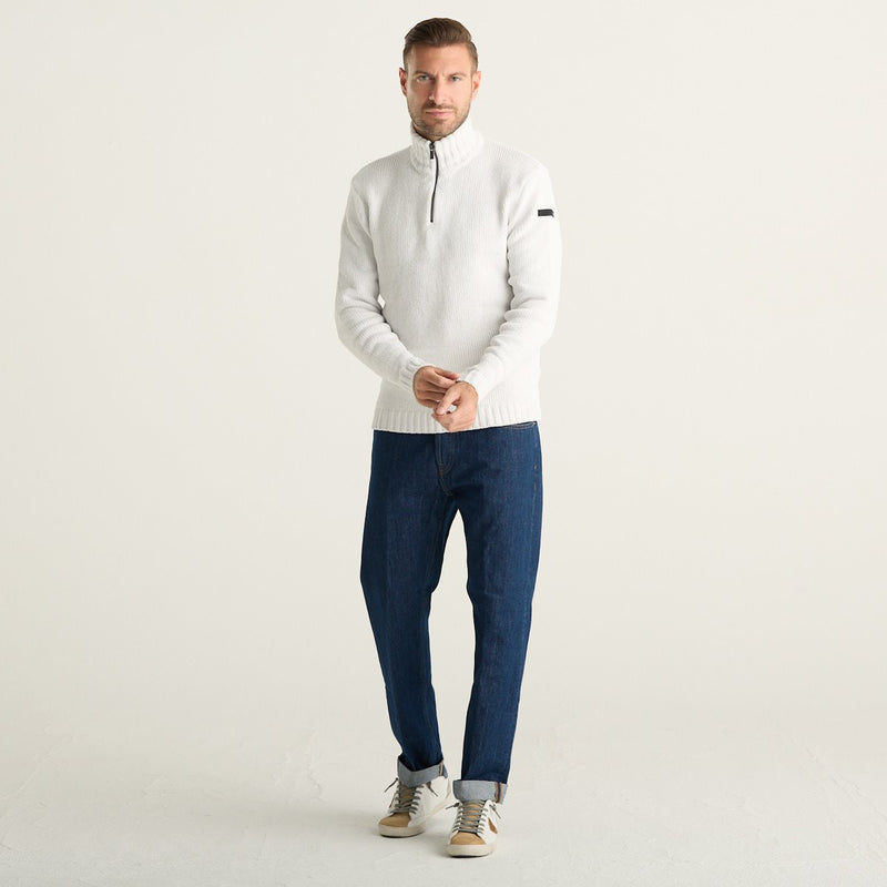 RRD Cinematt Half Zip Knit Maglione Uomo Bianco con Collo Alto e Mezza Zip