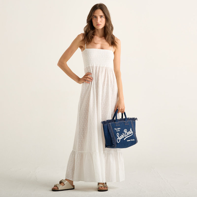 Mc2 Saint Barth abito lungo jemma sangallo wavy daisy bianco