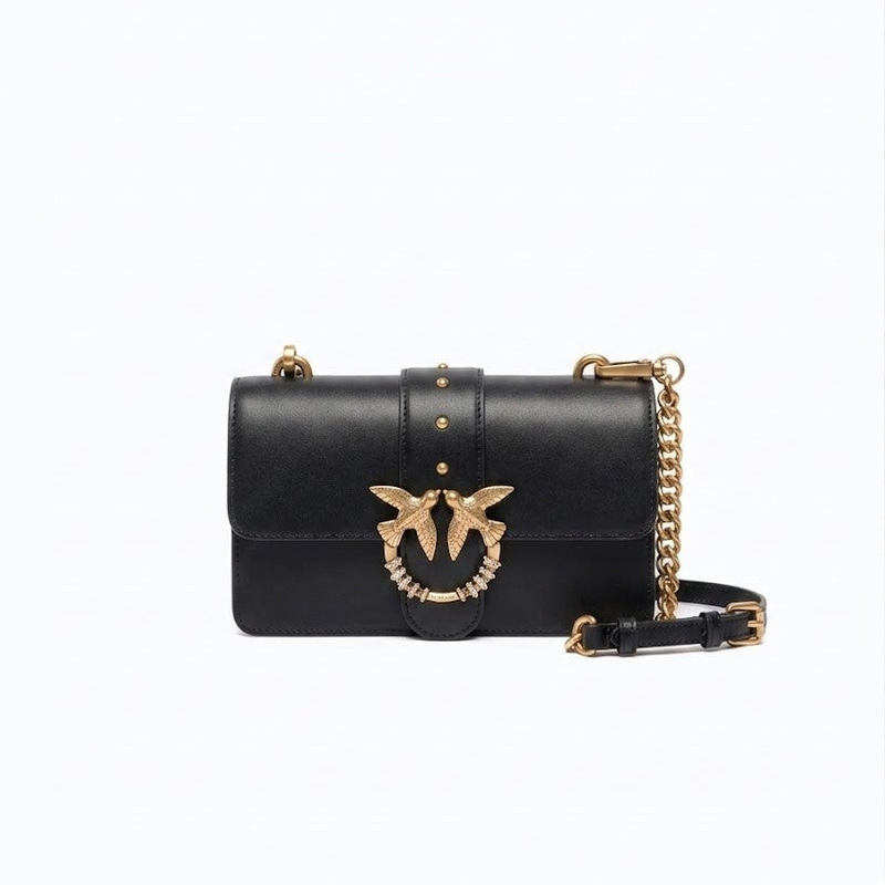 Pinko borsa a tracolla Mini Love Bag One in pelle nera con fibbia gioiello