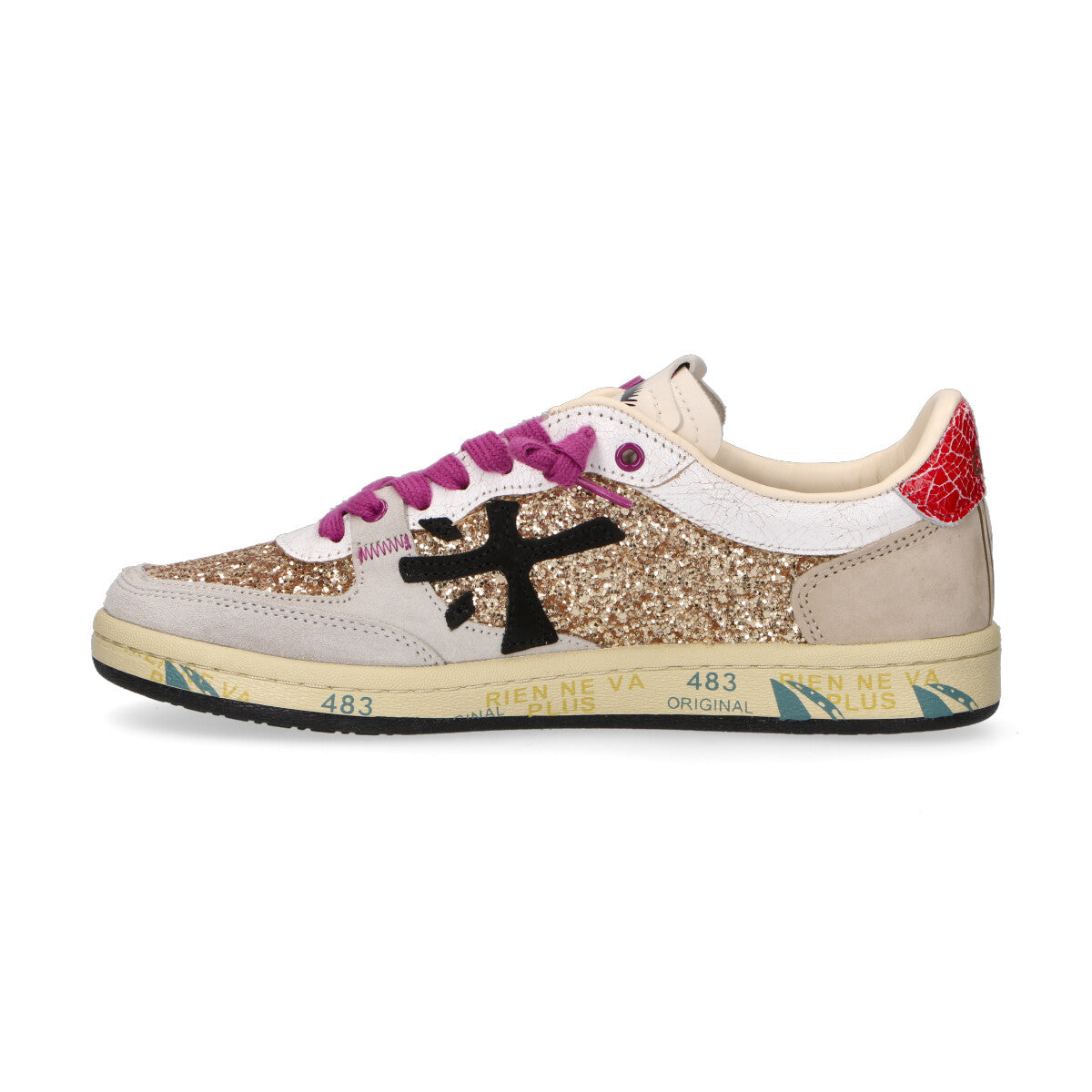 Premiata sneaker Bsktclad in pelle camoscio glitter oro