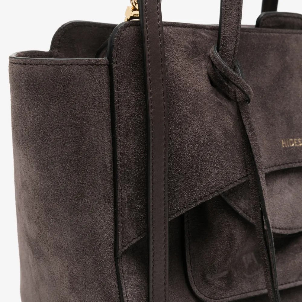 Hidesins borsa a mano Flap M in pelle scamosciata smoky