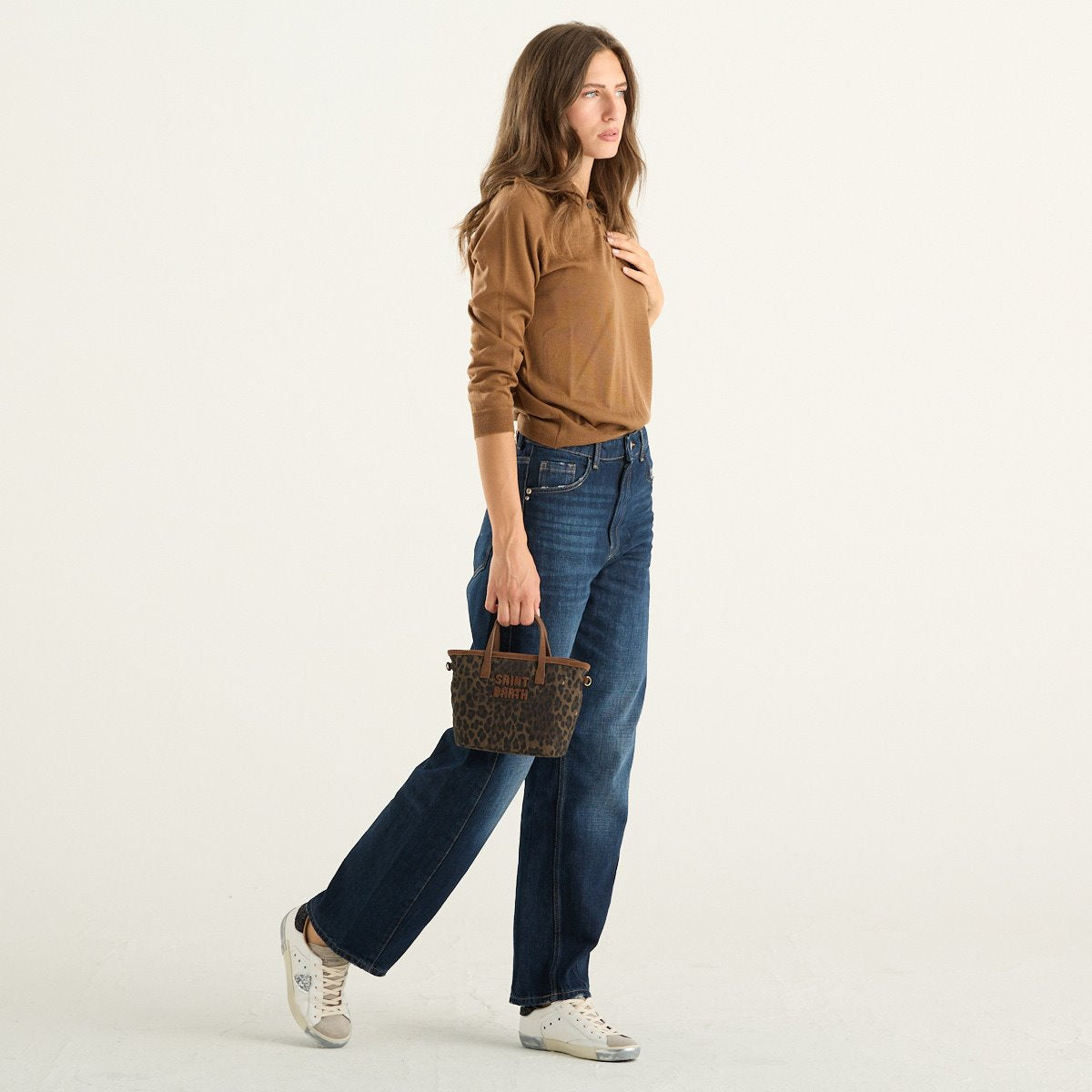 Solo Tre maglia polo donna in lana color cuoio a maniche lunghe