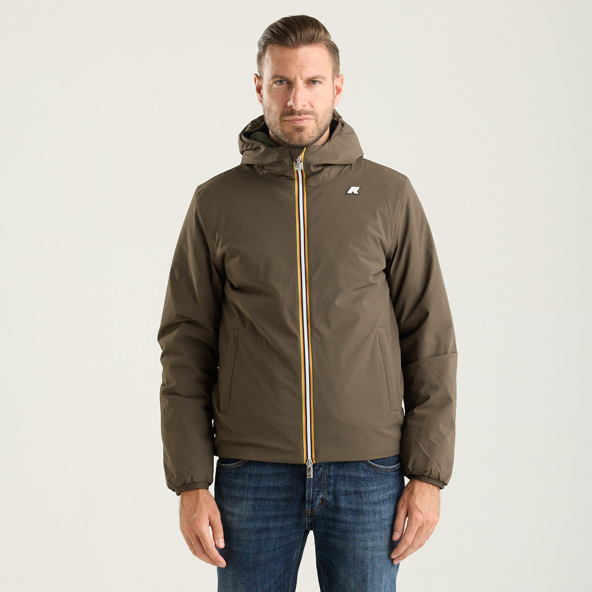 K-Way giubbotto jack reversibile marrone e verde con cappuccio