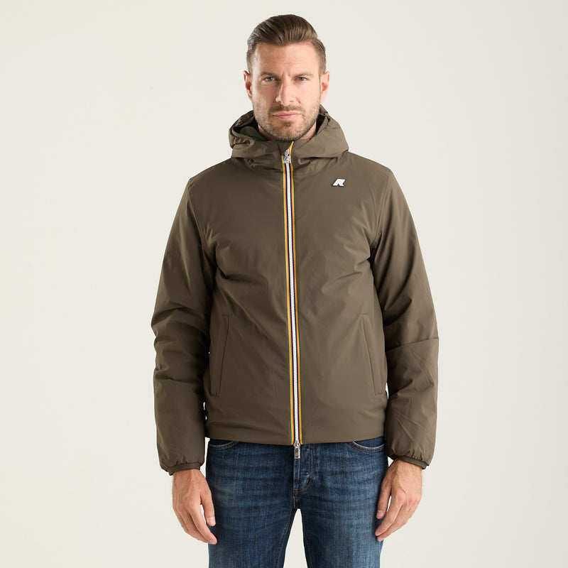 K-Way giubbotto jack reversibile marrone e verde con cappuccio