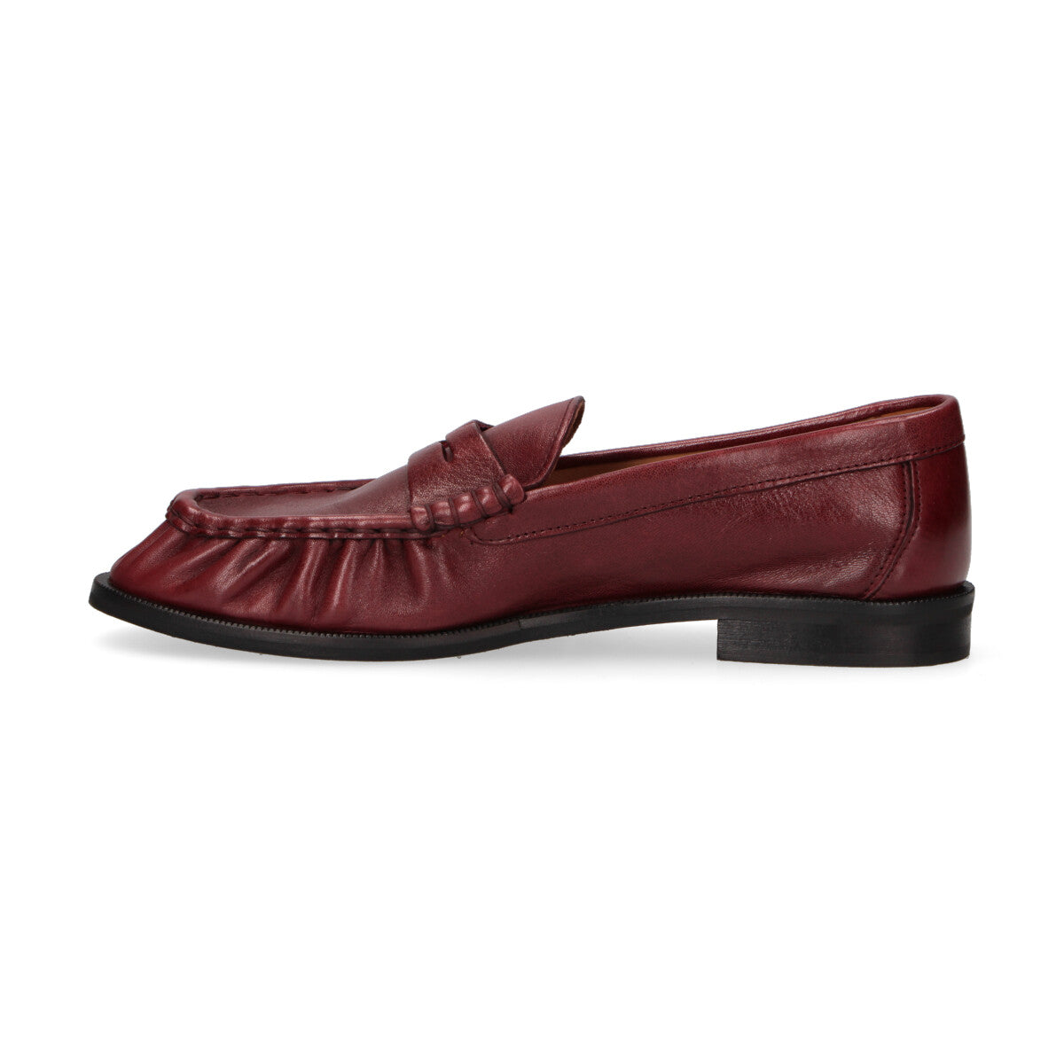 Julie Dee mocassino in pelle bordeaux con ruches