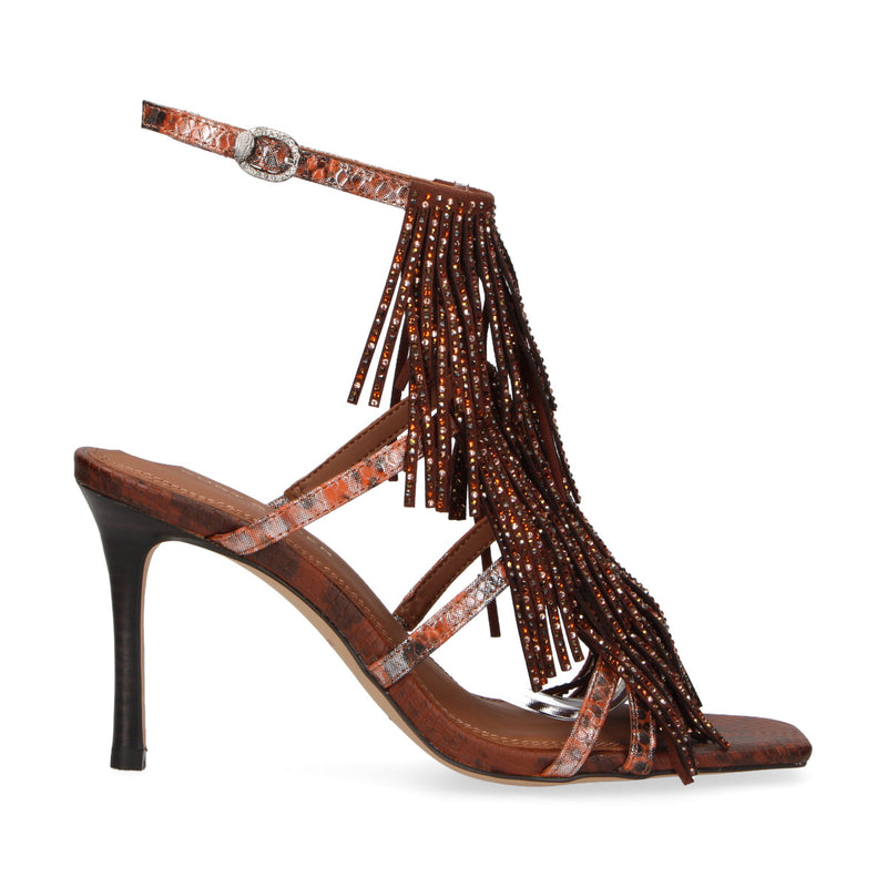 Kurt Geiger sandalo Jewel Fringe pelle effetto snake marrone
