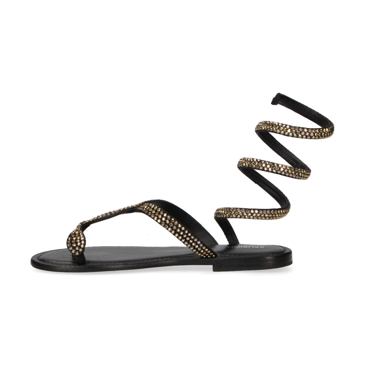Coral Blue sandalo in pelle nera con strass