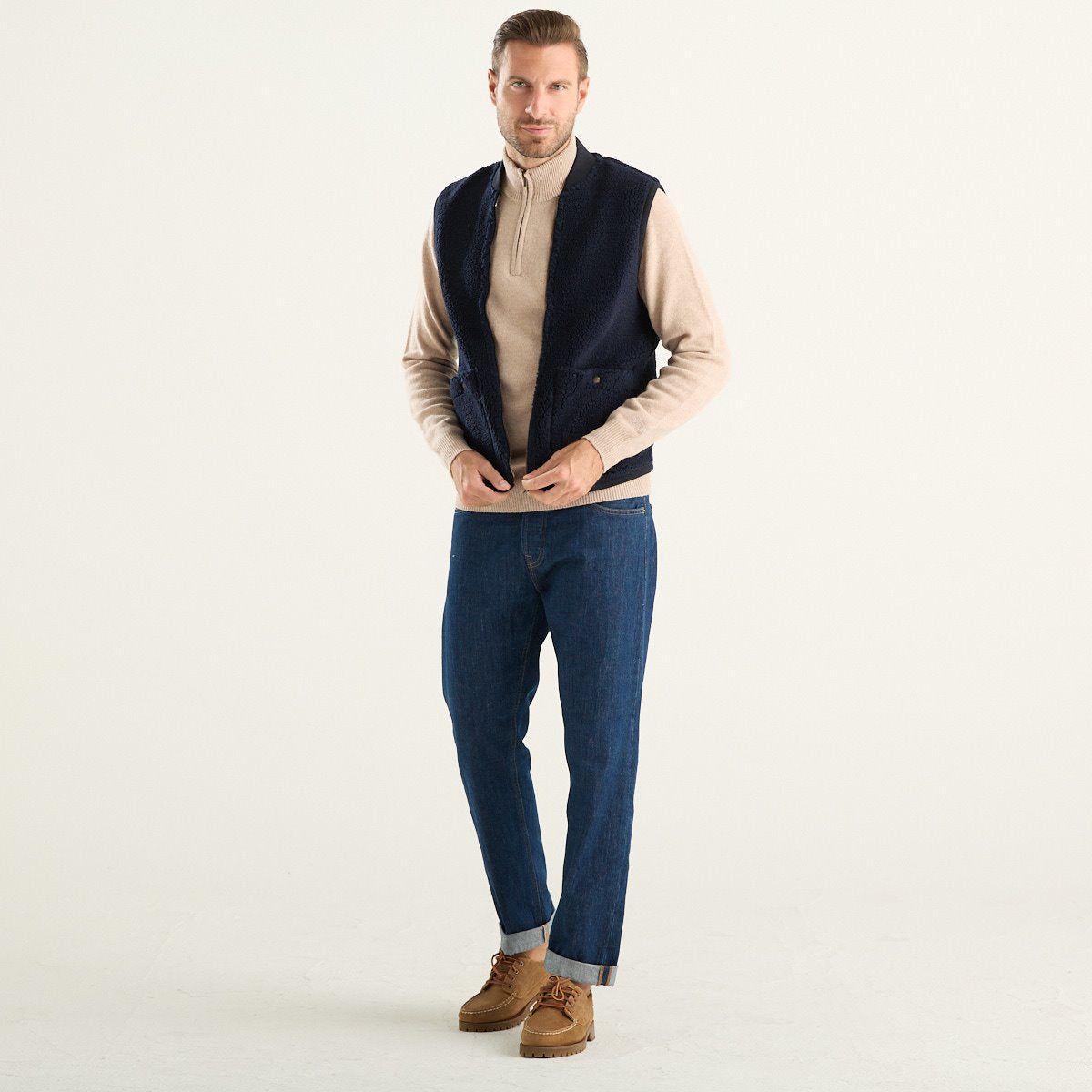 Bl’ker Vintage gilet uomo in pile effetto sherpa blu navy