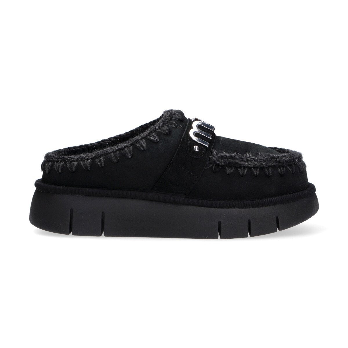 Mou ciabatta Bounce clog metal logo camoscio nero
