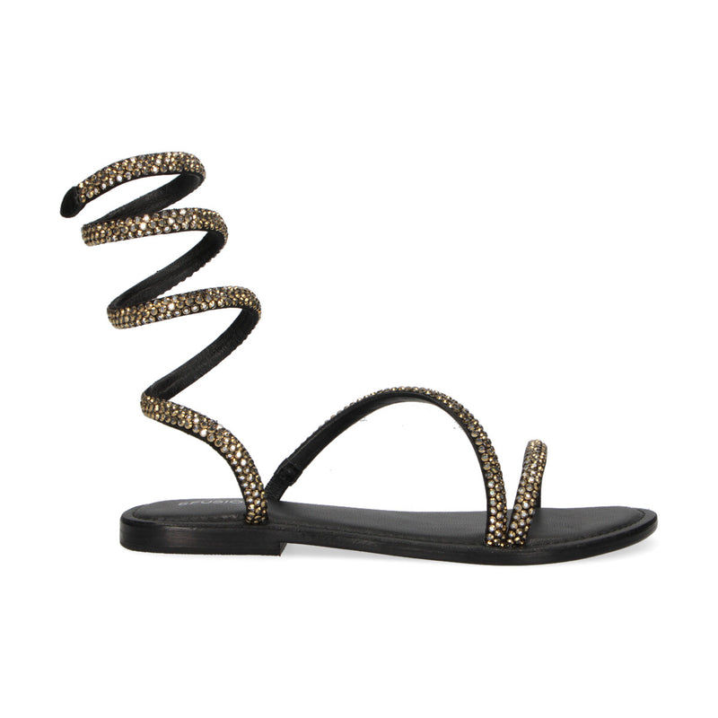 Coral Blue sandalo in pelle nera con strass