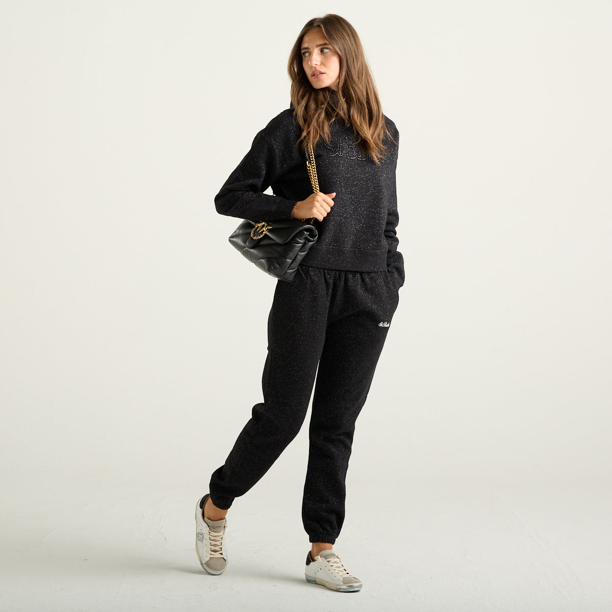 MC2 Saint Barth Mindy Felpa Donna Nera con Lurex e Cappuccio