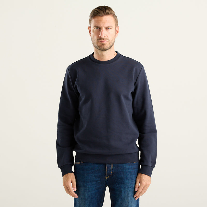 Woolrich felpa girocollo in misto cotone interlock con logo blu