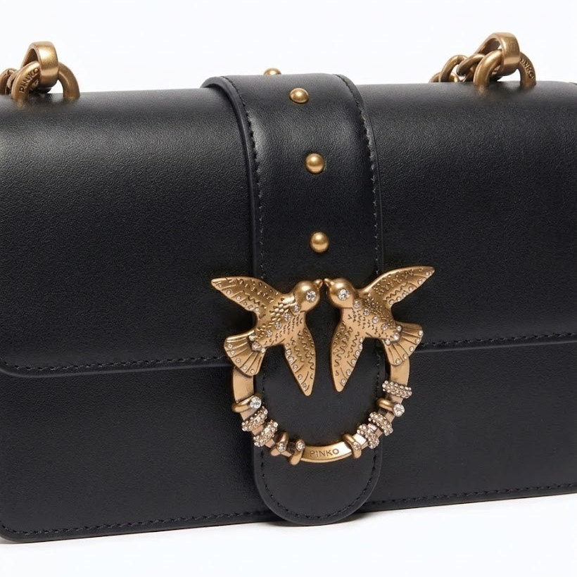 Pinko borsa a tracolla Mini Love Bag One in pelle nera con fibbia gioiello