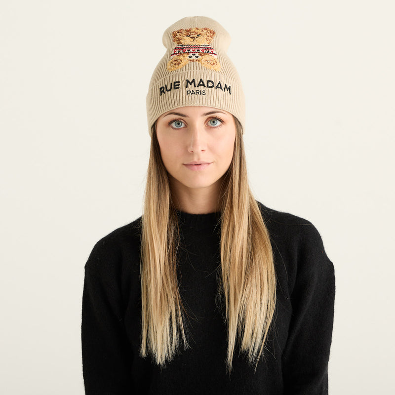 Rue Madam Paris Cappello Beige con Orsetto Ricamato