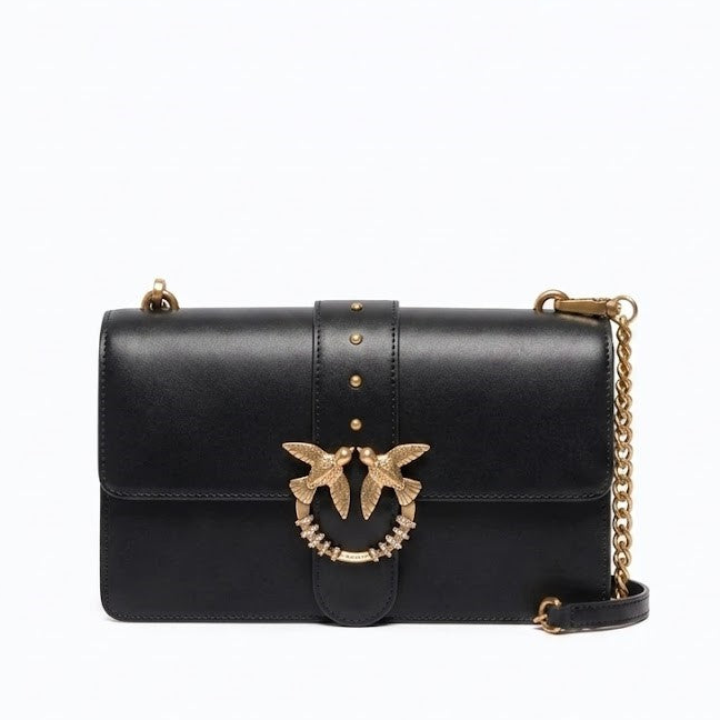 Pinko borsa a tracolla media Love Bag One in pelle nera con fibbia gioiello
