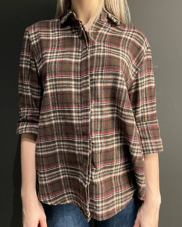 Haveone camicia Check in tessuto marrone