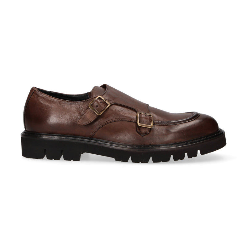 Ducanero mocassino con fibbie in pelle marrone