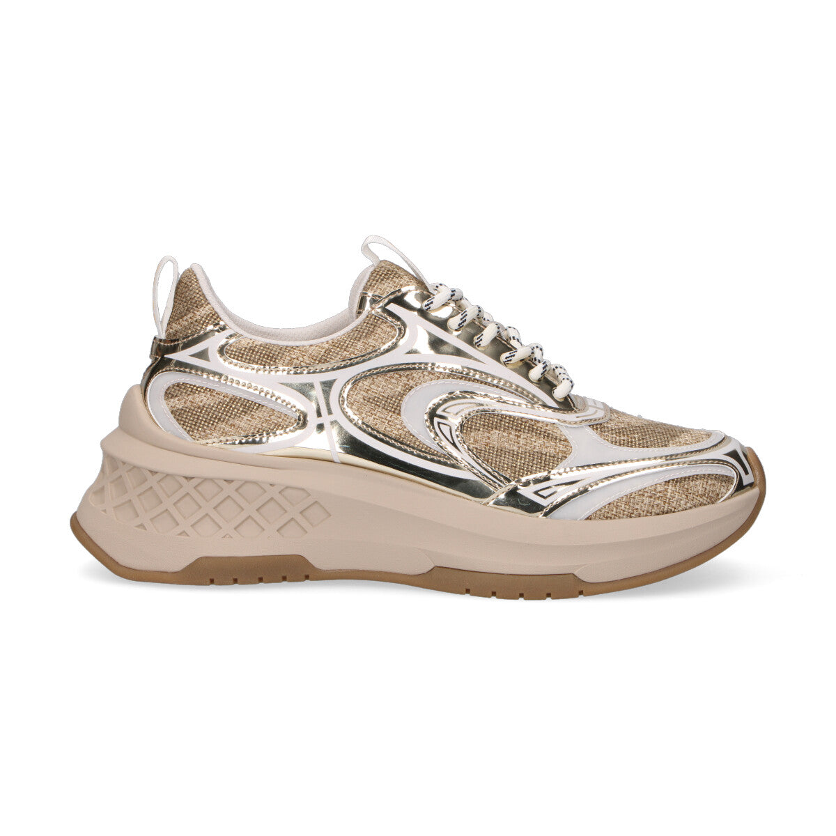 Emanuelle Vee sneaker tessuto beige pelle oro