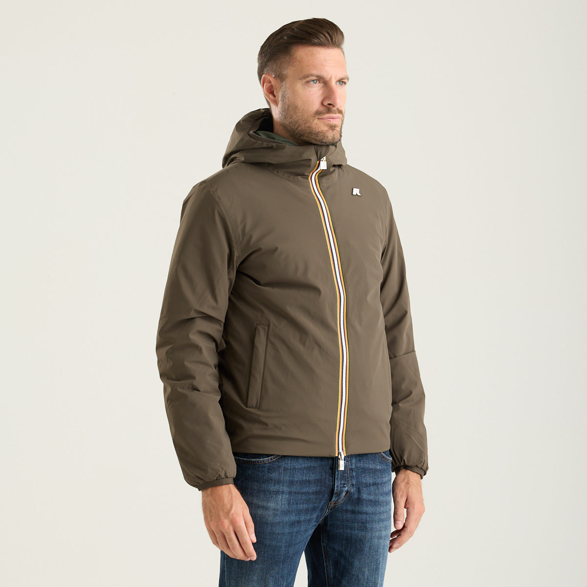 K-Way giubbotto jack reversibile marrone e verde con cappuccio