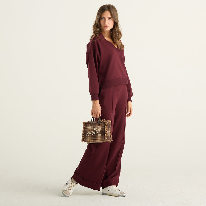 OWN Off With Nature felpa donna bordeaux in interlock con scollo a V