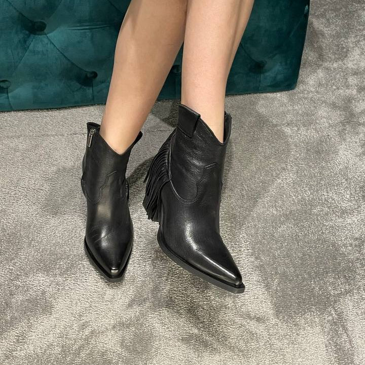 Mohai tronchetto texano Nada con frange pelle nera