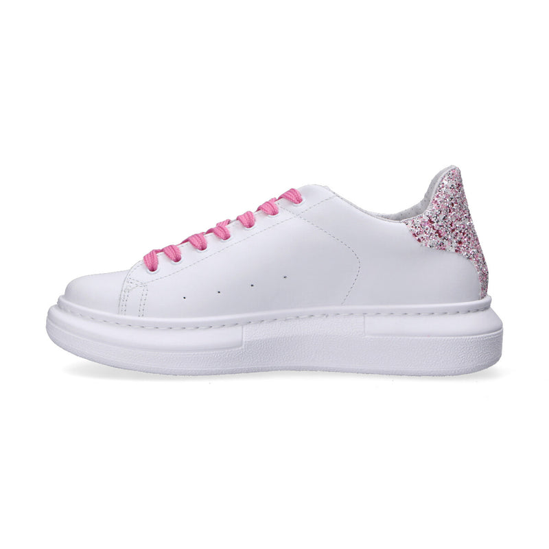 2 Star sneakers pelle bianca e glitter rosa