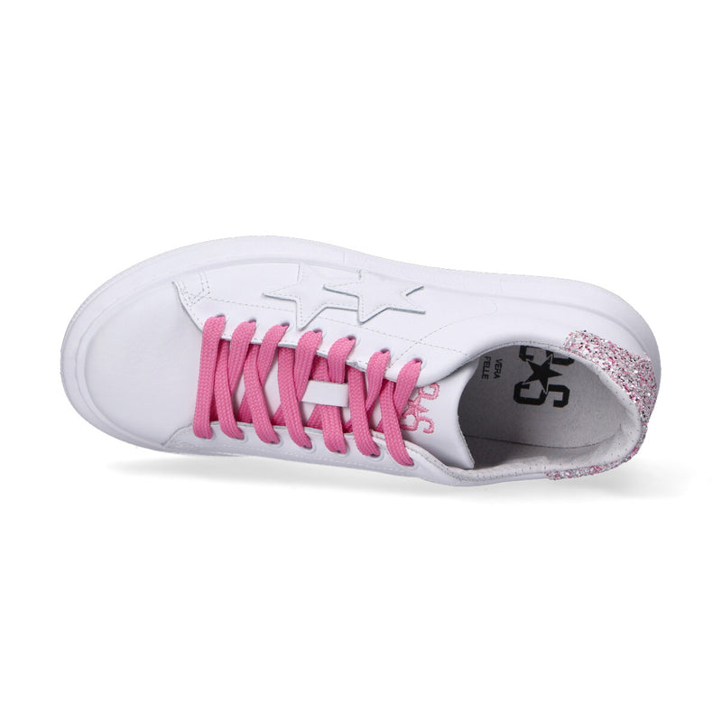2 Star sneakers pelle bianca e glitter rosa