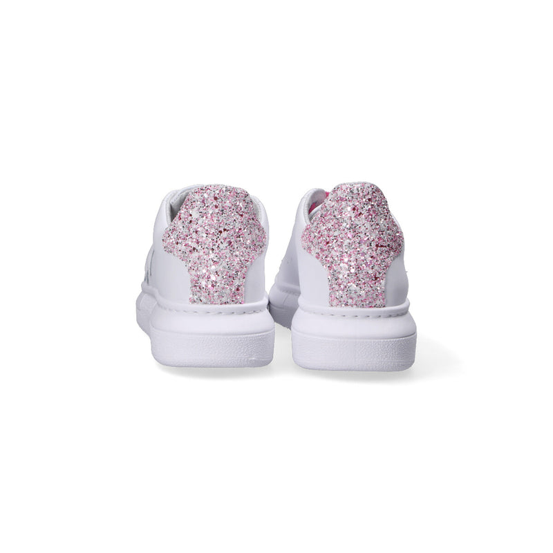 2 Star sneakers pelle bianca e glitter rosa