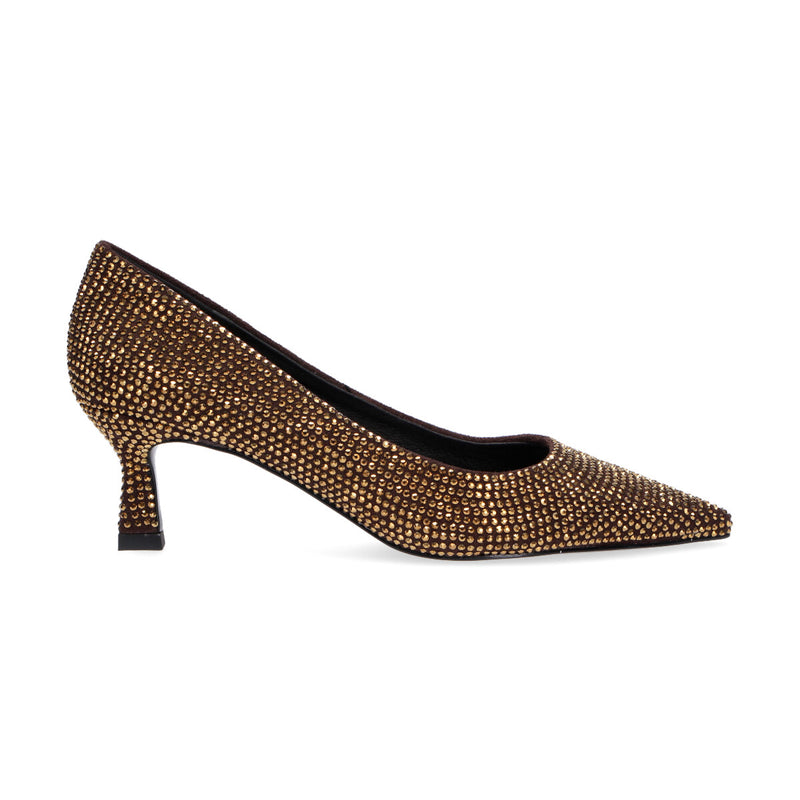 Bibi Lou decollete camoscio strass marrone oro